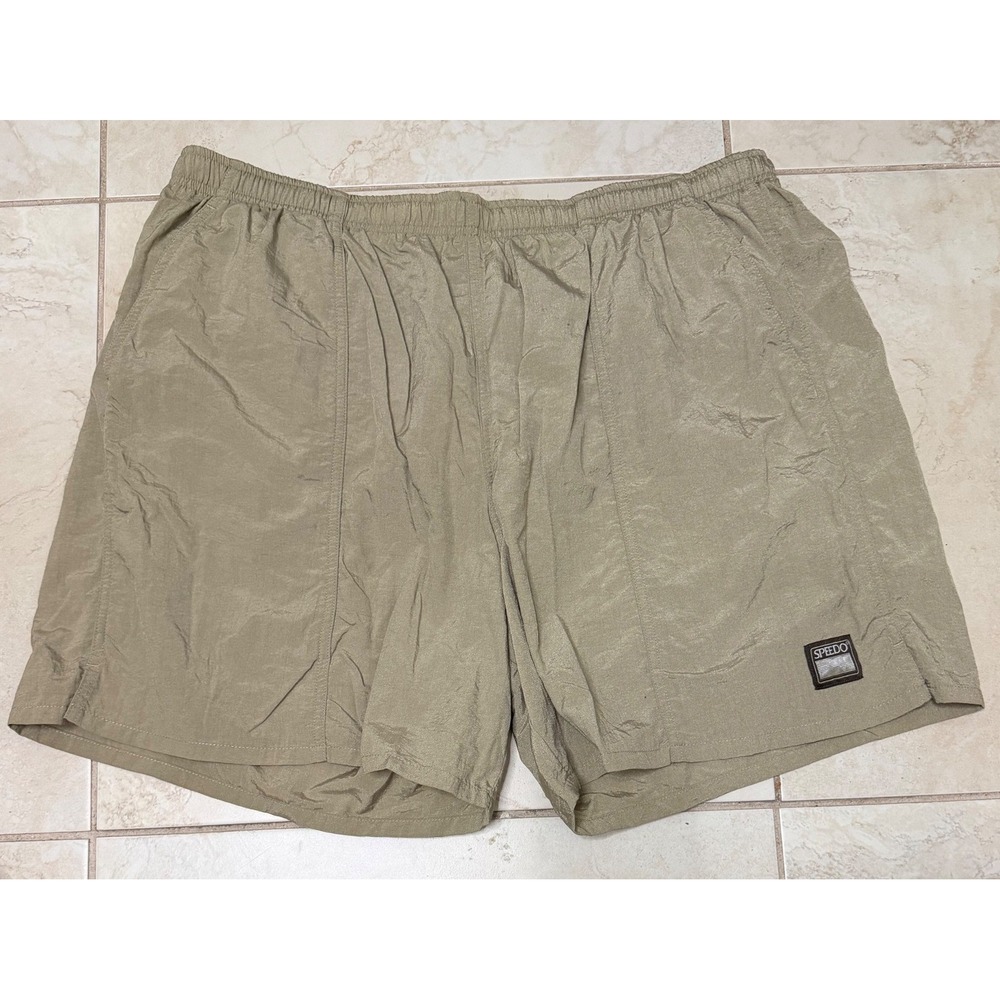 Speedo Men Swim Trunks XXL Khaki Tan Nylon Board Short Waterproof Pocket Vintage